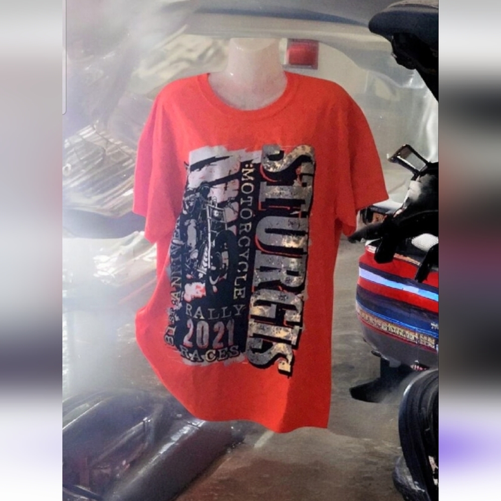 Biker T shirt Sturgess Rally 2021 Races orange L great for Daytona bike week